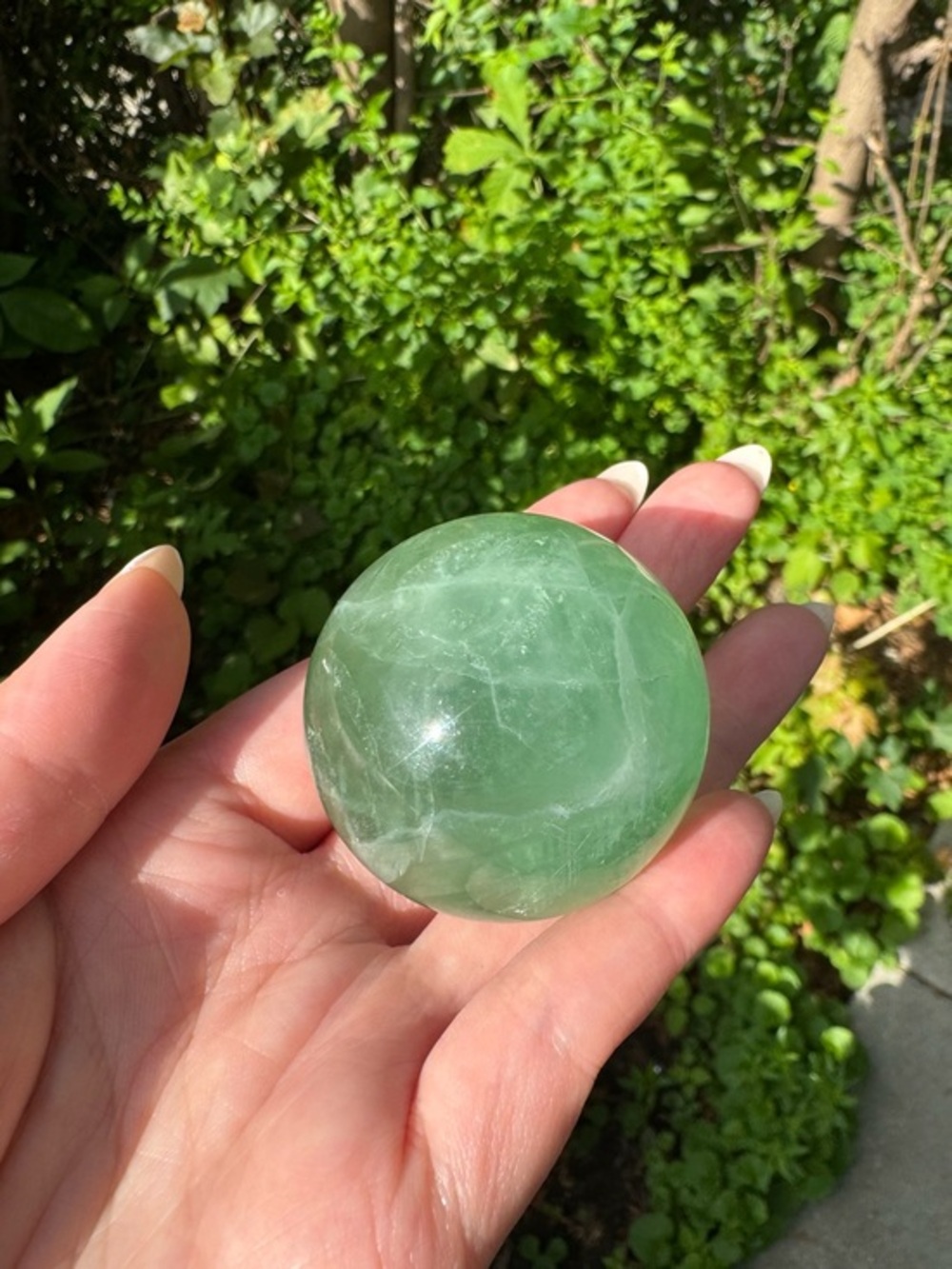 Green fluorite crystal sphere ball small gem rainbow